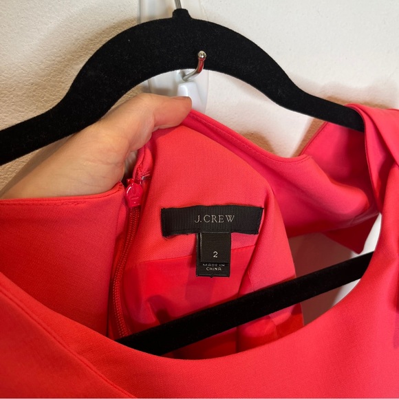 J. Crew Origami Bow Dress 2 Coral Pink Sheath Knee Length Sophisticated Wool - Picture 3 of 9